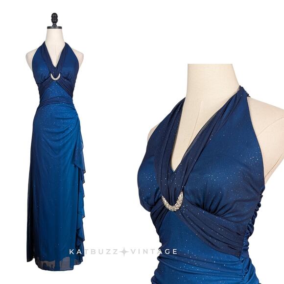 Vintage Betsy Adam Prom Dress Maxi Gown 6 Blue Y2K Fairy Ombre Ruffle 90s Glam - Picture 2 of 12